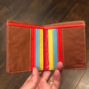 Genuine leather wallet, brown and colorful inside